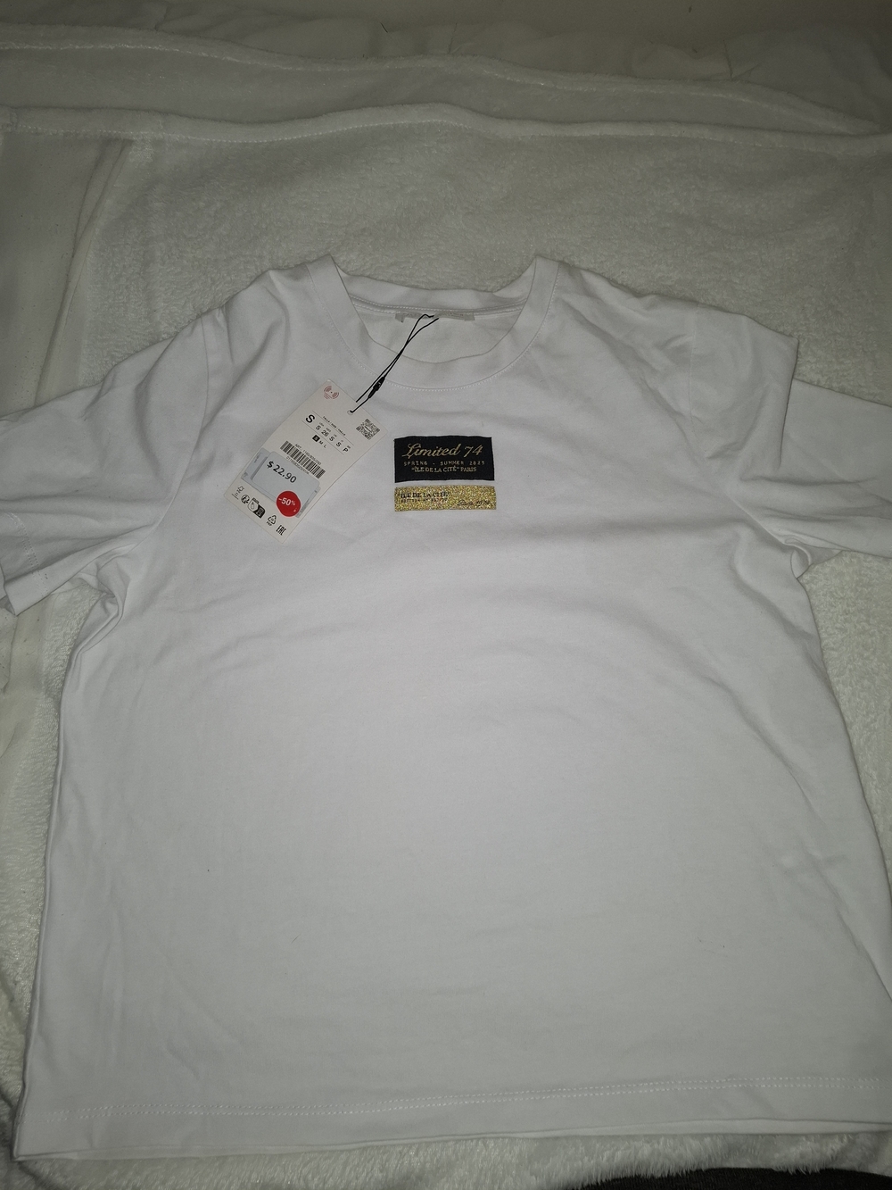 The Limited White Short Sleeve Crew Neck T-Shirt with Gold Logo Patch